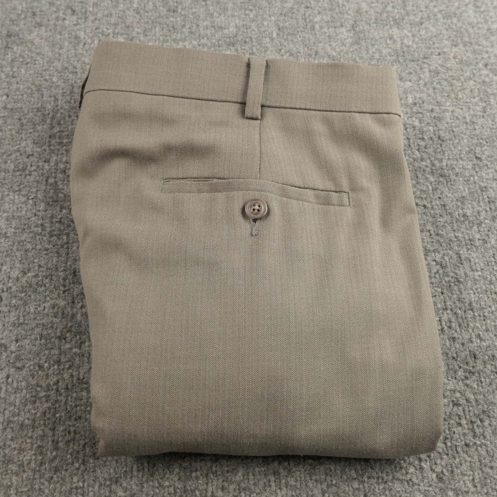 Roundtree Yorke Pants Mens 40x32 TravelSmart Pleated Cuffed Taupe Herringbone
